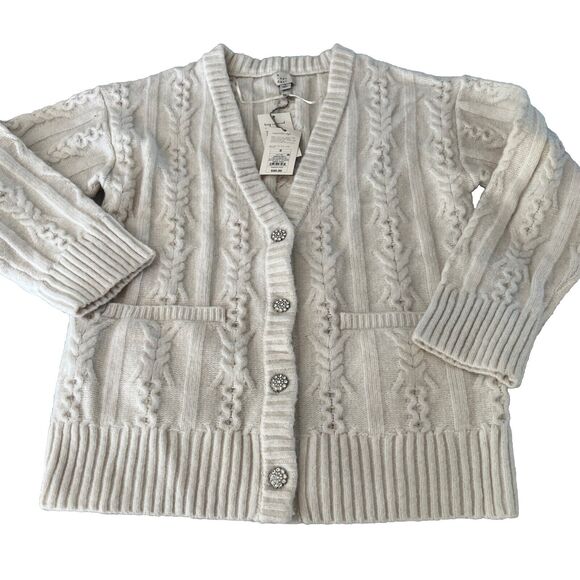 A New Day Cardigan Chunky Sweater Cream Woman Size Small Rhinestone Buttons - Picture 3 of 9